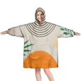 thumbnail image 1 of Wearable Oversized Blanket,Orange Boho Geometric and Plant Pattern Wearable Blanket Hoodie for Adults,Cozy Hooded Blankets with Super Pockets,Super Warm Fuzzy Pullover for Women & Men, 1 of 6