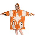 thumbnail image 1 of Wearable Oversized Blanket,Orange Halloween Ghosts Wearable Blanket Hoodie for Adults,Cozy Hooded Blankets with Super Pockets,Super Warm Fuzzy Pullover for Women & Men, 1 of 6