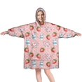 thumbnail image 1 of Wearable Oversized Blanket,Pink Cow Milk Strawberry Pattern Wearable Blanket Hoodie for Adults,Cozy Hooded Blankets with Super Pockets,Super Warm Fuzzy Pullover for Women & Men, 1 of 6