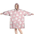 thumbnail image 1 of Wearable Oversized Blanket,Pink Halloween Ghosts Wearable Blanket Hoodie for Adults,Cozy Hooded Blankets with Super Pockets,Super Warm Fuzzy Pullover for Women & Men, 1 of 6