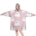 thumbnail image 1 of Wearable Oversized Blanket,Pink Halloween Ghosts Wearable Blanket Hoodie for Adults,Cozy Hooded Blankets with Super Pockets,Super Warm Fuzzy Pullover for Women & Men, 1 of 6