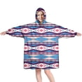 thumbnail image 1 of Wearable Oversized Blanket,Pink and Teal Triangular and Rectangular Geometric Boho Wearable Blanket Hoodie for Adults,Cozy Hooded Blankets with Super Pockets,Super Warm Fuzzy Pullover for Women & Men, 1 of 6