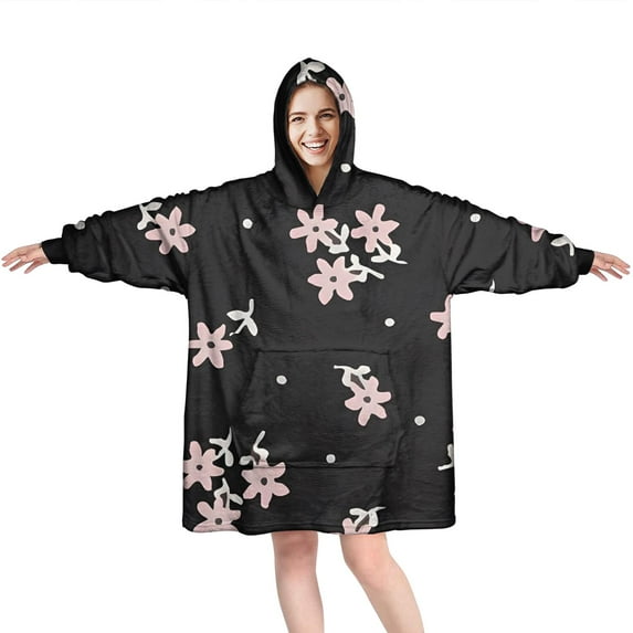 Wearable Oversized Blanket,Pioneer Flower Floral Print Pattern Wearable Blanket Hoodie for Adults,Cozy Hooded Blankets with Super Pockets,Super Warm Fuzzy Pullover for Women & Men