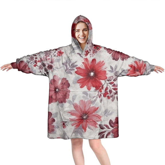 Wearable Oversized Blanket,Pioneer Flower Floral Print Pattern Wearable Blanket Hoodie for Adults,Cozy Hooded Blankets with Super Pockets,Super Warm Fuzzy Pullover for Women & Men