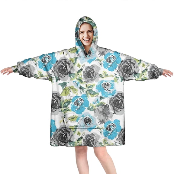 Wearable Oversized Blanket,Pioneer Flower Floral Print Pattern Wearable Blanket Hoodie for Adults,Cozy Hooded Blankets with Super Pockets,Super Warm Fuzzy Pullover for Women & Men