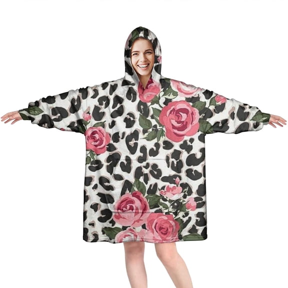 Wearable Oversized Blanket,Pioneer Flower Floral Print Pattern Wearable Blanket Hoodie for Adults,Cozy Hooded Blankets with Super Pockets,Super Warm Fuzzy Pullover for Women & Men