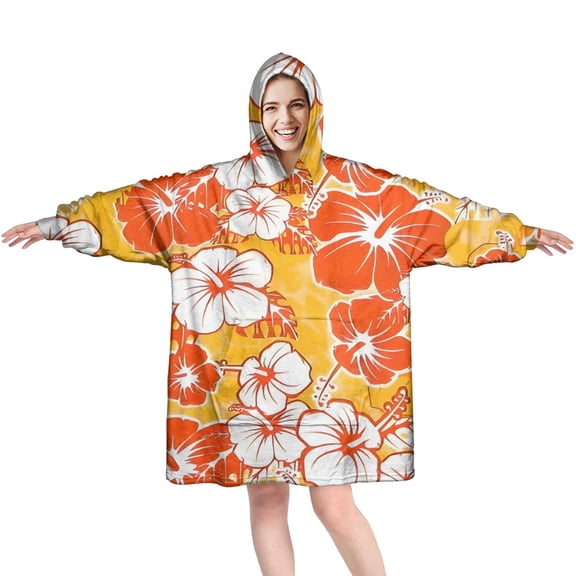 Wearable Oversized Blanket,Pioneer Flower Floral Print Pattern Wearable Blanket Hoodie for Adults,Cozy Hooded Blankets with Super Pockets,Super Warm Fuzzy Pullover for Women & Men