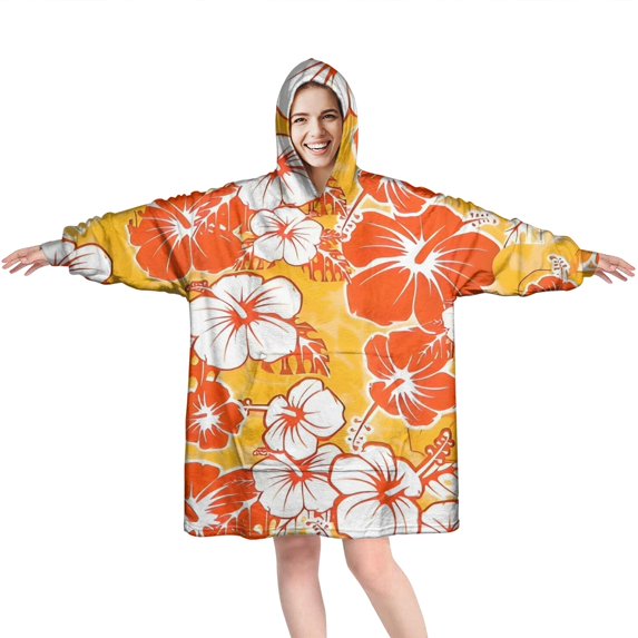 Wearable Oversized Blanket,Pioneer Flower Floral Print Pattern Wearable Blanket Hoodie for Adults,Cozy Hooded Blankets with Super Pockets,Super Warm Fuzzy Pullover for Women & Men