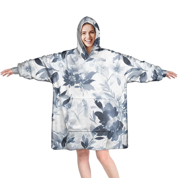 Wearable Oversized Blanket,Pioneer Flower Floral Print Pattern Wearable Blanket Hoodie for Adults,Cozy Hooded Blankets with Super Pockets,Super Warm Fuzzy Pullover for Women & Men