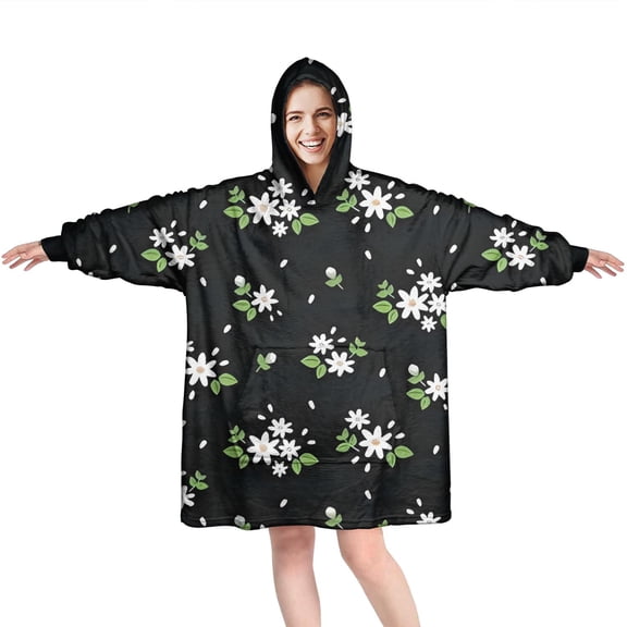 Wearable Oversized Blanket,Pioneer Flower Floral Print Pattern Wearable Blanket Hoodie for Adults,Cozy Hooded Blankets with Super Pockets,Super Warm Fuzzy Pullover for Women & Men