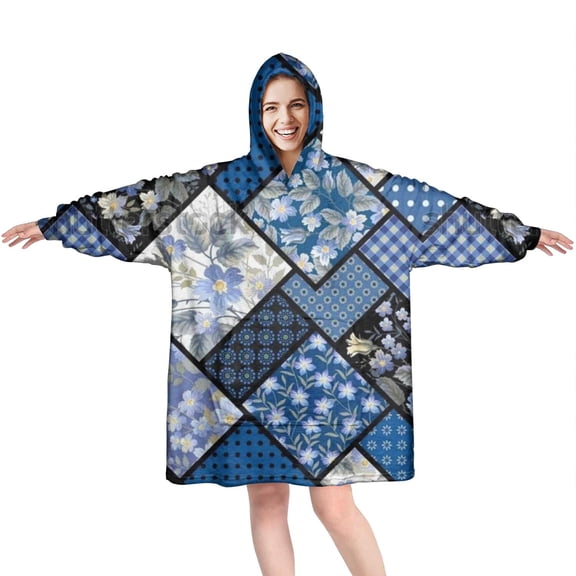 Wearable Oversized Blanket,Pioneer Flower Floral Print Pattern Wearable Blanket Hoodie for Adults,Cozy Hooded Blankets with Super Pockets,Super Warm Fuzzy Pullover for Women & Men