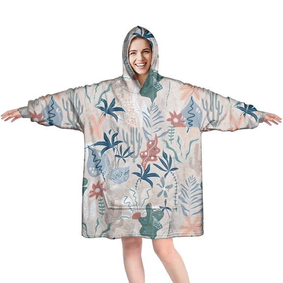 Wearable Oversized Blanket,Pioneer Flower Floral Print Pattern Wearable Blanket Hoodie for Adults,Cozy Hooded Blankets with Super Pockets,Super Warm Fuzzy Pullover for Women & Men