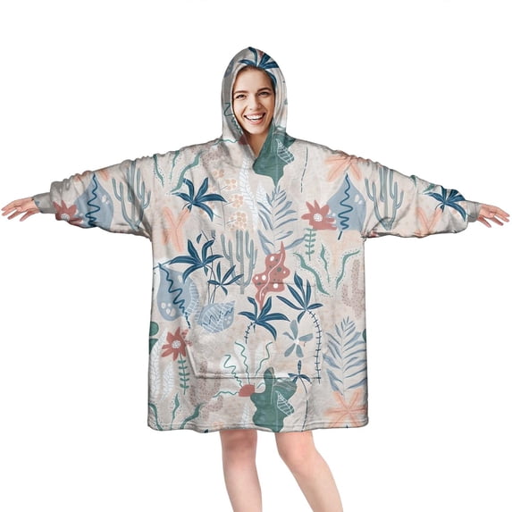 Wearable Oversized Blanket,Pioneer Flower Floral Print Pattern Wearable Blanket Hoodie for Adults,Cozy Hooded Blankets with Super Pockets,Super Warm Fuzzy Pullover for Women & Men