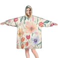 thumbnail image 1 of Wearable Oversized Blanket,Pioneer Flower Floral Print Pattern Wearable Blanket Hoodie for Adults,Cozy Hooded Blankets with Super Pockets,Super Warm Fuzzy Pullover for Women & Men, 1 of 6