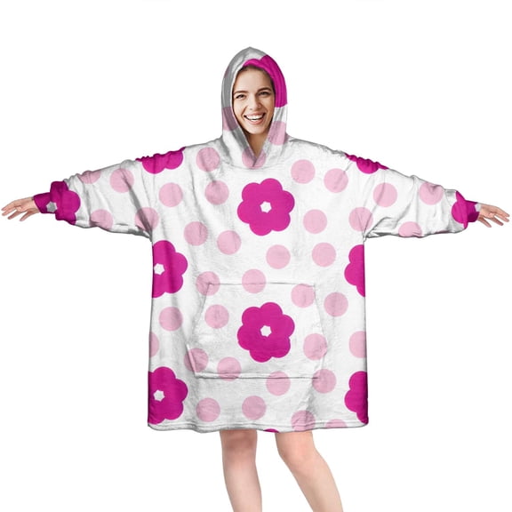 Wearable Oversized Blanket,Pioneer Flower Floral Print Pattern Wearable Blanket Hoodie for Adults,Cozy Hooded Blankets with Super Pockets,Super Warm Fuzzy Pullover for Women & Men