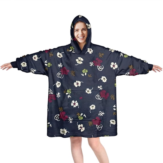 Wearable Oversized Blanket,Pioneer Flower Floral Print Pattern Wearable Blanket Hoodie for Adults,Cozy Hooded Blankets with Super Pockets,Super Warm Fuzzy Pullover for Women & Men