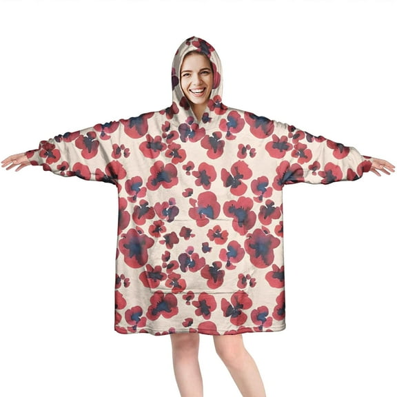 Wearable Oversized Blanket,Pioneer Flower Floral Print Pattern Wearable Blanket Hoodie for Adults,Cozy Hooded Blankets with Super Pockets,Super Warm Fuzzy Pullover for Women & Men