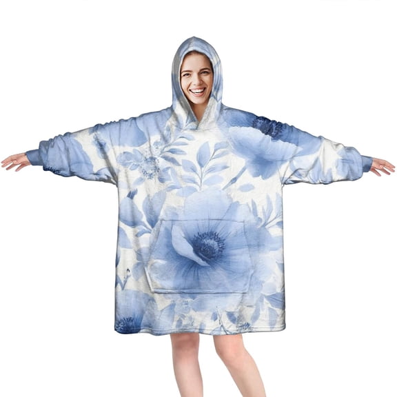 Wearable Oversized Blanket,Pioneer Flower Floral Print Pattern Wearable Blanket Hoodie for Adults,Cozy Hooded Blankets with Super Pockets,Super Warm Fuzzy Pullover for Women & Men