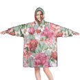 thumbnail image 1 of Wearable Oversized Blanket,Pioneer Flower Floral Print Pattern Wearable Blanket Hoodie for Adults,Cozy Hooded Blankets with Super Pockets,Super Warm Fuzzy Pullover for Women & Men, 1 of 6