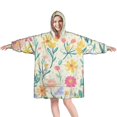 thumbnail image 1 of Wearable Oversized Blanket,Pioneer Flower Floral Print Pattern Wearable Blanket Hoodie for Adults,Cozy Hooded Blankets with Super Pockets,Super Warm Fuzzy Pullover for Women & Men, 1 of 6