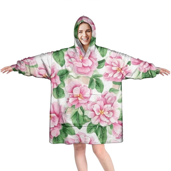 Wearable Oversized Blanket,Pioneer Flower Floral Print Pattern Wearable Blanket Hoodie for Adults,Cozy Hooded Blankets with Super Pockets,Super Warm Fuzzy Pullover for Women & Men