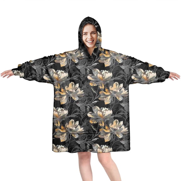 Wearable Oversized Blanket,Pioneer Flower Floral Print Pattern Wearable Blanket Hoodie for Adults,Cozy Hooded Blankets with Super Pockets,Super Warm Fuzzy Pullover for Women & Men