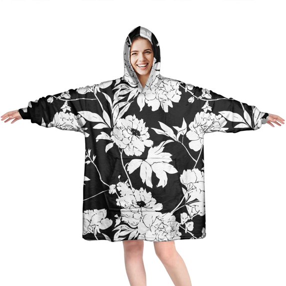 Wearable Oversized Blanket,Pioneer Flower Floral Print Pattern Wearable Blanket Hoodie for Adults,Cozy Hooded Blankets with Super Pockets,Super Warm Fuzzy Pullover for Women & Men