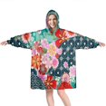 thumbnail image 1 of Wearable Oversized Blanket,Pioneer Flower Floral Print Pattern Wearable Blanket Hoodie for Adults,Cozy Hooded Blankets with Super Pockets,Super Warm Fuzzy Pullover for Women & Men, 1 of 6