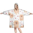 thumbnail image 1 of Wearable Oversized Blanket,Pomeranian Dogs with Hearts Wearable Blanket Hoodie for Adults,Cozy Hooded Blankets with Super Pockets,Super Warm Fuzzy Pullover for Women & Men, 1 of 6