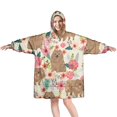 thumbnail image 1 of Wearable Oversized Blanket,Pomeranian Dogs and Pioneer Flower Wearable Blanket Hoodie for Adults,Cozy Hooded Blankets with Super Pockets,Super Warm Fuzzy Pullover for Women & Men, 1 of 6