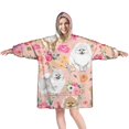 thumbnail image 1 of Wearable Oversized Blanket,Pomeranian Dogs and Pioneer Flower Wearable Blanket Hoodie for Adults,Cozy Hooded Blankets with Super Pockets,Super Warm Fuzzy Pullover for Women & Men, 1 of 6