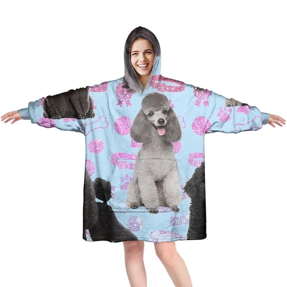 Wearable Oversized Blanket,Poodles Wearable Blanket Hoodie for Adults,Cozy Hooded Blankets with Super Pockets,Super Warm Fuzzy Pullover for Women & Men