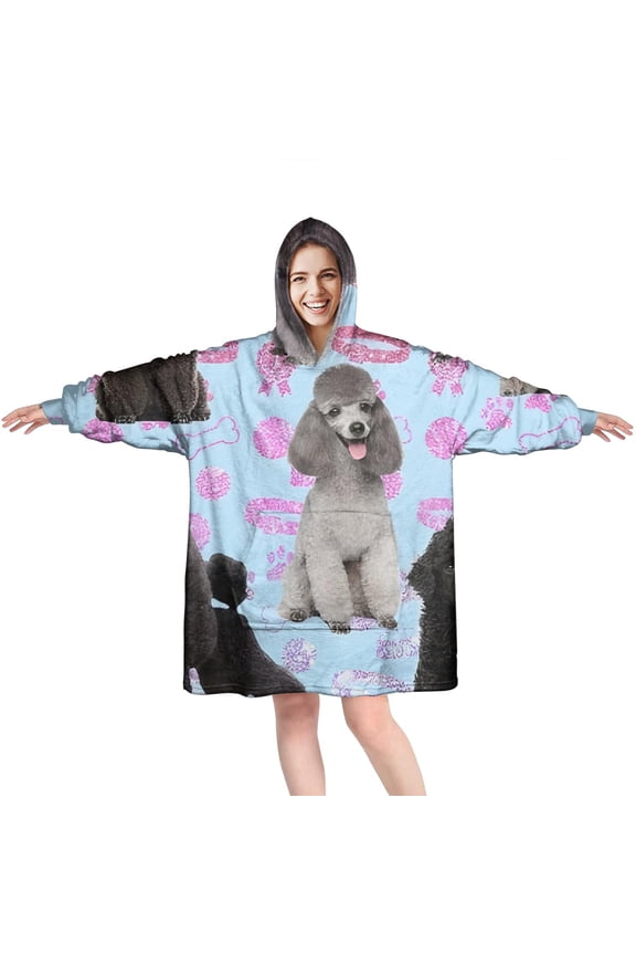 Wearable Oversized Blanket,Poodles Wearable Blanket Hoodie for Adults,Cozy Hooded Blankets with Super Pockets,Super Warm Fuzzy Pullover for Women & Men