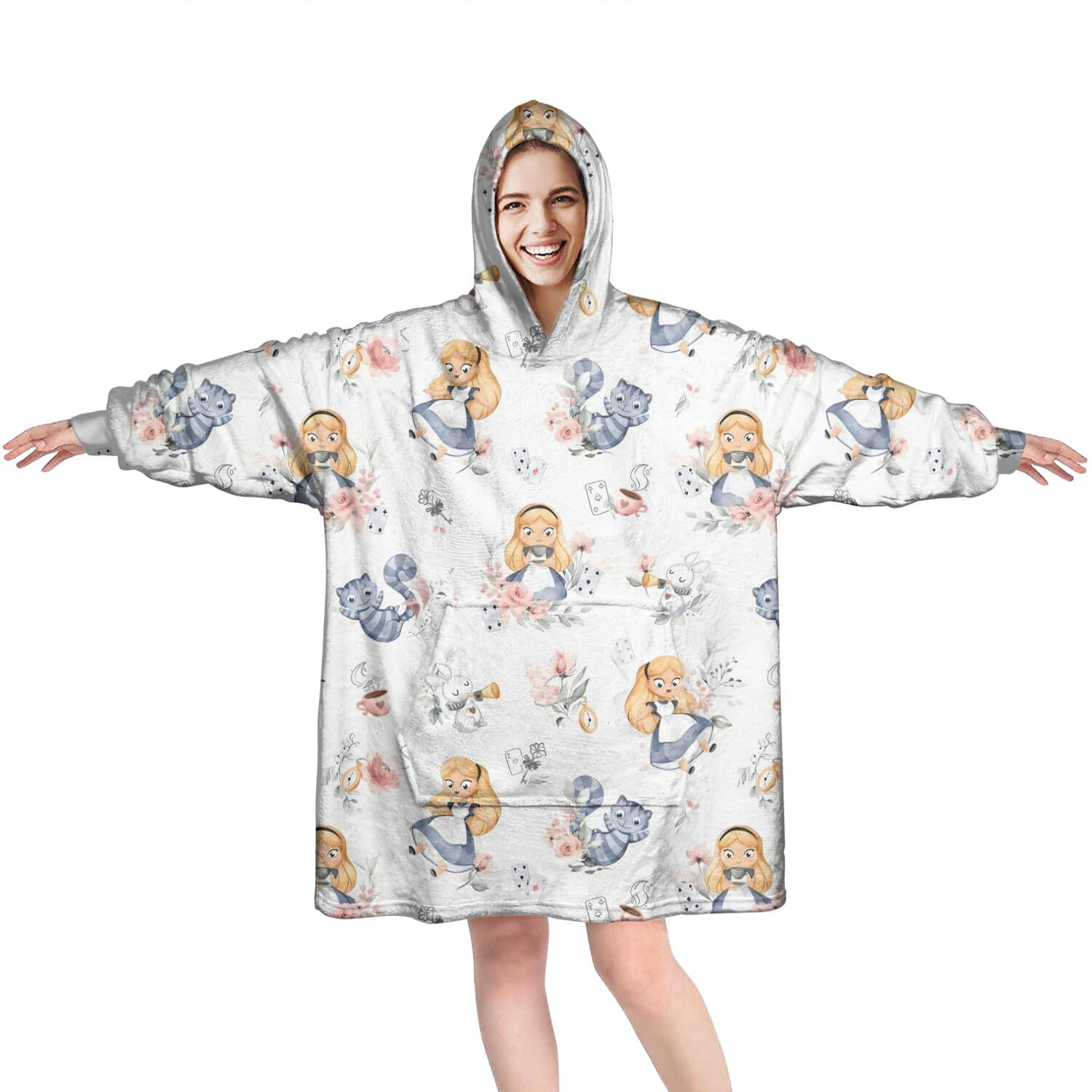 Wearable Oversized Blanket,Princess and Cat Pattern Wearable Blanket Hoodie for Adults,Cozy Hooded Blankets with Super Pockets,Super Warm Fuzzy Pullover for Women & Men