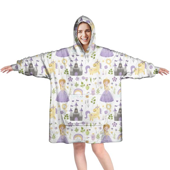 Wearable Oversized Blanket,Princess Unicorn Pattern Wearable Blanket Hoodie for Adults,Cozy Hooded Blankets with Super Pockets,Super Warm Fuzzy Pullover for Women & Men