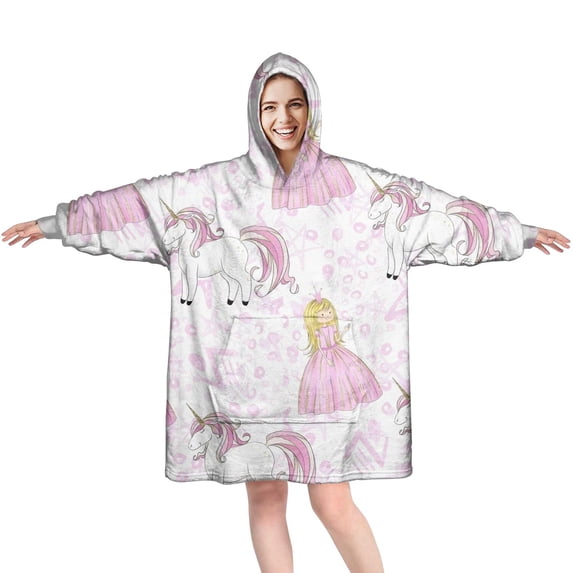 Wearable Oversized Blanket,Princess Unicorn Pattern Wearable Blanket Hoodie for Adults,Cozy Hooded Blankets with Super Pockets,Super Warm Fuzzy Pullover for Women & Men