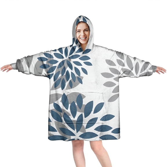 Wearable Oversized Blanket,Purple Floral and Petal Pattern Wearable Blanket Hoodie for Adults,Cozy Hooded Blankets with Super Pockets,Super Warm Fuzzy Pullover for Women & Men