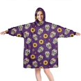 thumbnail image 1 of Wearable Oversized Blanket,Purple Skull Sunflower Pattern Wearable Blanket Hoodie for Adults,Cozy Hooded Blankets with Super Pockets,Super Warm Fuzzy Pullover for Women & Men, 1 of 6