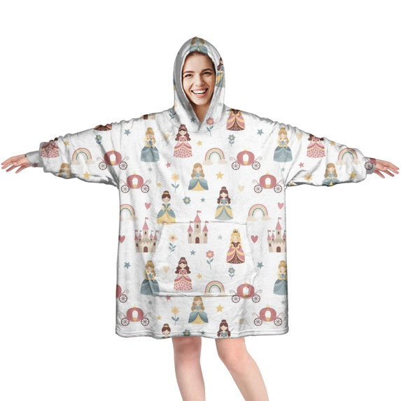 Wearable Oversized Blanket,Rainbow Princess Carriage Pattern Wearable Blanket Hoodie for Adults,Cozy Hooded Blankets with Super Pockets,Super Warm Fuzzy Pullover for Women & Men