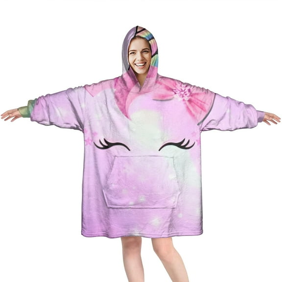 Wearable Oversized Blanket,Rainbow Unicorn Pattern Wearable Blanket Hoodie for Adults,Cozy Hooded Blankets with Super Pockets,Super Warm Fuzzy Pullover for Women & Men
