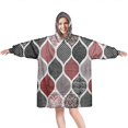 thumbnail image 1 of Wearable Oversized Blanket,Red and Black Ethnic Geometric Pattern Wearable Blanket Hoodie for Adults,Cozy Hooded Blankets with Super Pockets,Super Warm Fuzzy Pullover for Women & Men, 1 of 6