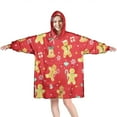 thumbnail image 1 of Wearable Oversized Blanket,Red Christmas Gingerbread Man Pattern Wearable Blanket Hoodie for Adults,Cozy Hooded Blankets with Super Pockets,Super Warm Fuzzy Pullover for Women & Men, 1 of 6