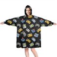 thumbnail image 1 of Wearable Oversized Blanket,Retro Consoles Games Icons Black Pattern Wearable Blanket Hoodie for Adults,Cozy Hooded Blankets with Super Pockets,Super Warm Fuzzy Pullover for Women & Men, 1 of 6