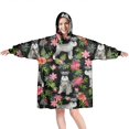 thumbnail image 1 of Wearable Oversized Blanket,Schnauzer with Pioneer Flower Wearable Blanket Hoodie for Adults,Cozy Hooded Blankets with Super Pockets,Super Warm Fuzzy Pullover for Women & Men, 1 of 6