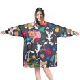 thumbnail image 1 of Wearable Oversized Blanket,Shiba Inu and Pioneer Flower Wearable Blanket Hoodie for Adults,Cozy Hooded Blankets with Super Pockets,Super Warm Fuzzy Pullover for Women & Men, 1 of 6