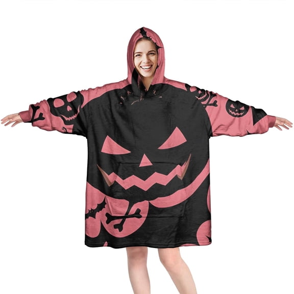 Wearable Oversized Blanket,Spooky Halloween Silhouette Pattern Wearable Blanket Hoodie for Adults,Cozy Hooded Blankets with Super Pockets,Super Warm Fuzzy Pullover for Women & Men