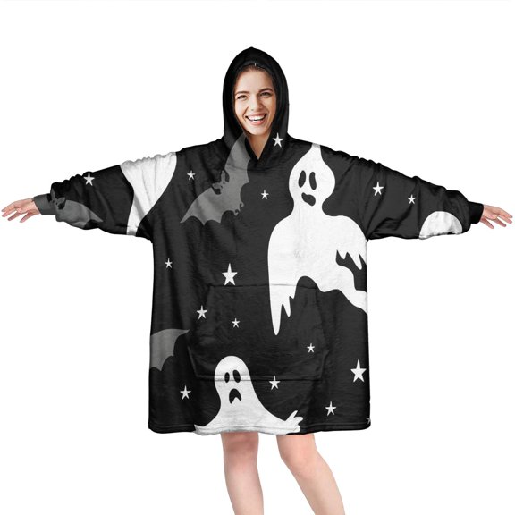 Wearable Oversized Blanket,Spooky Halloween Silhouette Pattern Wearable Blanket Hoodie for Adults,Cozy Hooded Blankets with Super Pockets,Super Warm Fuzzy Pullover for Women & Men
