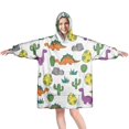 thumbnail image 1 of Wearable Oversized Blanket,White Cactus Dino Eggs Dinosaurs Pattern Wearable Blanket Hoodie for Adults,Cozy Hooded Blankets with Super Pockets,Super Warm Fuzzy Pullover for Women & Men, 1 of 6