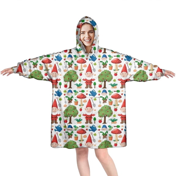 Wearable Oversized Blanket,White Christmas Gnome Pattern Wearable Blanket Hoodie for Adults,Cozy Hooded Blankets with Super Pockets,Super Warm Fuzzy Pullover for Women & Men