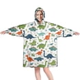 thumbnail image 1 of Wearable Oversized Blanket,White Colorful Dinosaurs Pattern Wearable Blanket Hoodie for Adults,Cozy Hooded Blankets with Super Pockets,Super Warm Fuzzy Pullover for Women & Men, 1 of 6